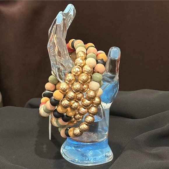 Five Strand Wood Beaded Stretch Bracelet In Fall Colors, NWT - Picture 6 of 11